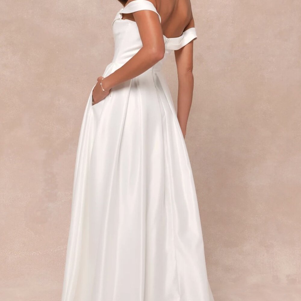 Lulus Extraordinary Vow White Off-the-shoulder Maxi Dress With Pockets - Size M - Picture 2 of 6